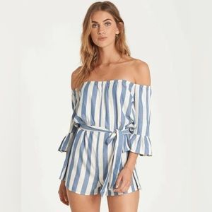 Billabong Long Striped Off the Shoulder Romper